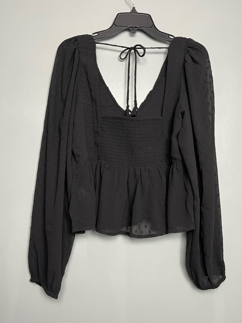 Anthropologie Peplum Long Sleeve Top Black Polka Dot Women’s Size L - Picture 2 of 6